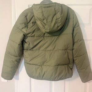 Womens JCrew Olive Green Hooded Puffer Jacket